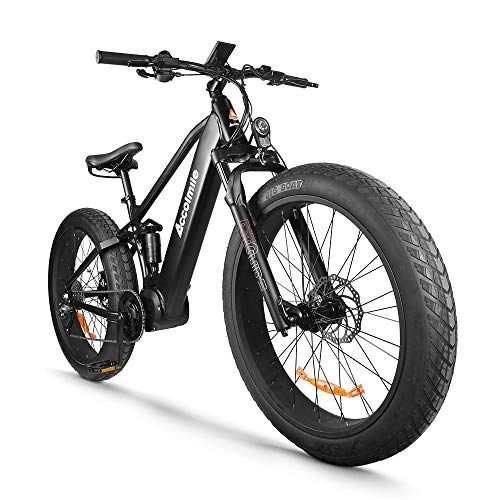 Bicicletas eléctrica : Bicicleta eléctrica para Fat Tire Beach Snow Bicicleta eléctrica de 26 pulgadas, motor BAFANG BBSHD 48V 1000W Mid con batería de litio extraíble de 12.8Ah, Shimano 9 Speed ​​Full Suspension (negro)