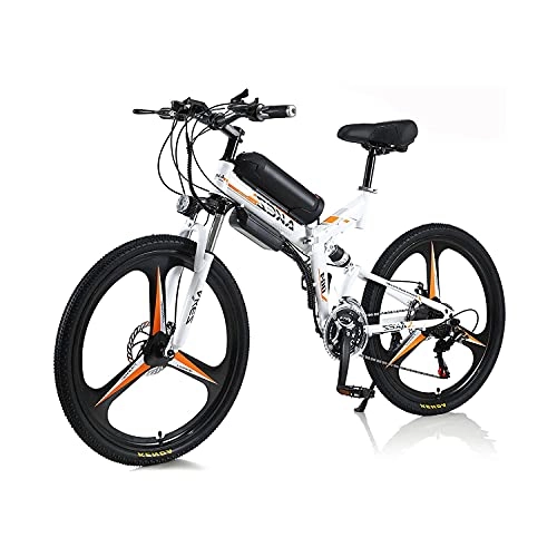 Bicicletas eléctrica : Bicicleta Eléctrica Para Hombres Adultos, Bicicleta Plegable 350w 36v 10a 18650 Batería De Litio Con Batería De Litio 26 "montaña E-bicicleta Con Sistema De Transmisión De Shimano De 21 (Color:blanco)
