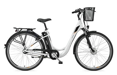 Bicicletas eléctrica : Bicicleta eléctrica para mujer de Telefunken, 28 pulgadas, 7 marchas Shimano, cambio de buje con contrapedal, pedelec Citybike de aluminio con cesta para bicicleta, motor frontal 250 W / 10, 4 Ah / 36 V