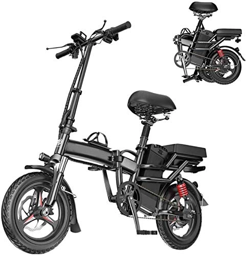 Bicicletas eléctrica : Bicicleta eléctrica Plegable 14 '' Bicicleta eléctrica de la Bicicleta 350W para Adultos Plegables portátiles de 350W con batería de 48V 10A, Frenos de Disco Dual, rodamiento de Peso 440lbs