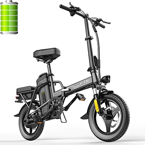 Bicicletas eléctrica : Bicicleta Eléctrica Plegable 14 Pulgadas con Motor 350W y Batería de Litio 48V 15Ah, Velocidad Máxima de 25km / h, Frenos de Disco, E-Bike para Adultos y Viajeros, Negro