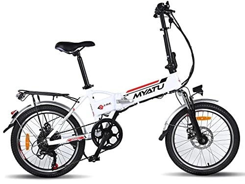 Bicicletas eléctrica : Bicicleta Eléctrica Plegable 20" MYATU, Bici Eléctrica con Batería de Litio 36V 10.4Ah Extraíble, Bicicleta Eléctrica Urban Blanca para Desplazamiento Diario