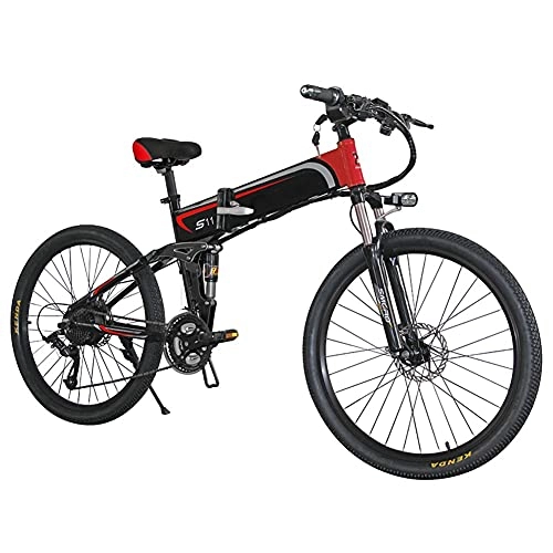 Bicicletas eléctrica : Bicicleta eléctrica Plegable 26 Pulgadas 48V 10.4AH Bici eléctrica de conmutación con Motor de 350W Batería de Litio 35 km / h Bicicleta de Nieve eléctrica 21 velocidades para Hombres Red