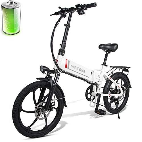 Bicicletas eléctrica : Bicicleta Eléctrica Plegable 350W, Ebike Montaña 20 Pulgadas para Adulto, Batería de Litio 48V 10.4Ah y Suspensión, Transmisión de Velocidad 7, Blanco