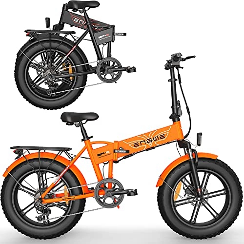 Bicicletas eléctrica : Bicicleta Eléctrica Plegable 750W Motor 20"4.0 Bicicleta Eléctrica Neumático Grueso con Batería Litio Extraíble de 48V / 12.8Ah, Bicicleta Eléctrica para Adultos, Naranja