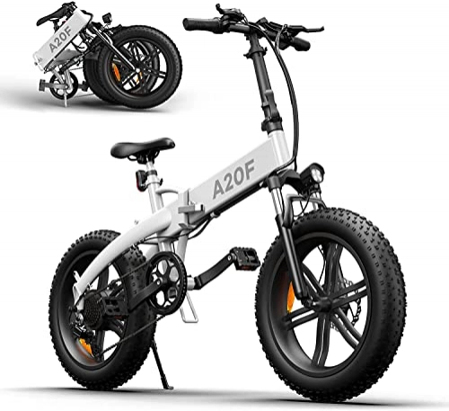 Bicicletas eléctrica : Bicicleta eléctrica Plegable ADO A20F 250W, Bicicleta Recargable de aleación de Aluminio, Carga máxima 120 KG, Llanta Gruesa Todoterreno de 20 * 4, 0 Pulgadas (Blanco, 20 * 4, 0 Pulgadas)