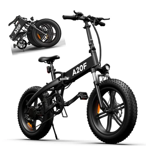 Bicicletas eléctrica : Bicicleta eléctrica Plegable ADO A20F 250W, Bicicleta Recargable de aleación de Aluminio, Carga máxima 120 KG, Llanta Gruesa Todoterreno de 20 * 4, 0 Pulgadas (Negro, 20 * 4, 0 Pulgadas)