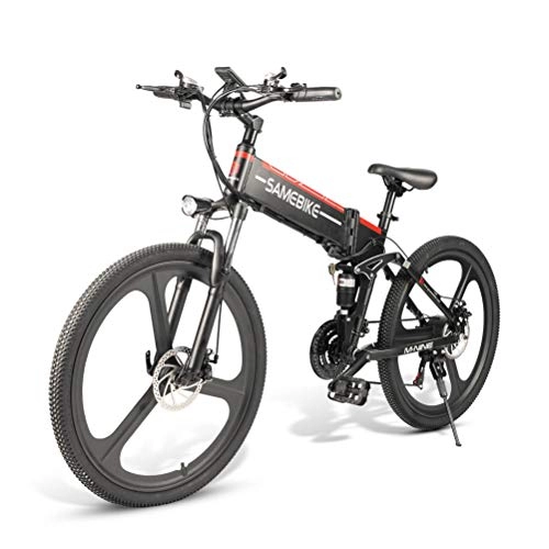 Bicicletas eléctrica : Bicicleta Eléctrica Plegable Aleación De Aluminio Montaña Bicicleta Eléctrica Unisex Adultos Jóvenes 26 Pulgadas 25 Km / H 48V 10 AH 350W Shimano 21 Speed Ebike Eléctrico Con Pedales Poder Ayudar, Negro