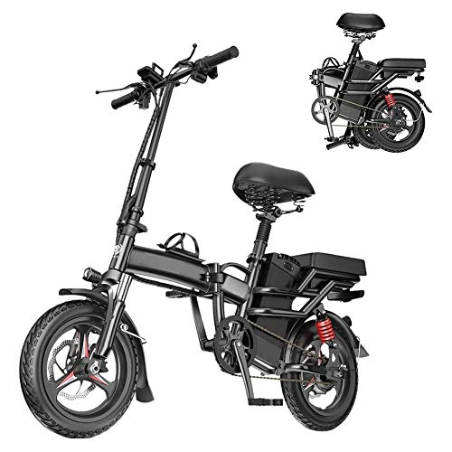 Bicicletas eléctrica : Bicicleta eléctrica plegable Bicicleta eléctrica de cercanías de 14 '' 350 W Bicicleta eléctrica plegable portátil para adultos con batería de 48 V 10 A, frenos de disco dual, soporte de peso 440LBS