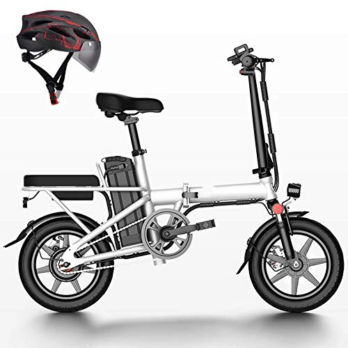 Bicicletas eléctrica : Bicicleta EléCtrica Plegable con Motor de 350 W / 48 V Batería de Litio ExtraíBle Velocidad MáXima de 25 Km / h NeumáTicos de 14 Pulgadas Frenos de Disco Doble Control Remoto Antirrobo, Blanco, 8ah 30km