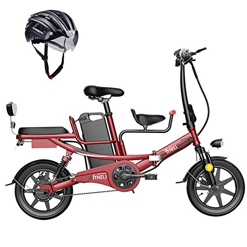 Bicicletas eléctrica : Bicicleta EléCtrica Plegable con Motor de 400 W / 48 V Batería de Litio ExtraíBle NeumáTicos a Prueba de Pinchazos de 14 Pulgadas Velocidad MáXima de 25 Km / h Frenos de Disco Doble, Rojo, 15ah 60km