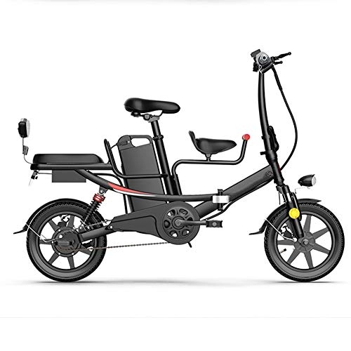Bicicletas eléctrica : Bicicleta Eléctrica Plegable de 14 Pulgadas 350W con Batería de Litio de 48V 8AH / 11AH, Velocidad Máxima 25 km / h, Bici Urbana de Ligera para Adulto, Negro, 11AH