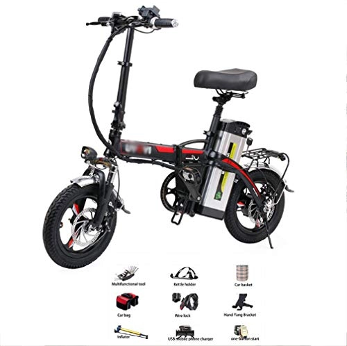 Bicicletas eléctrica : Bicicleta eléctrica Plegable de 14 Pulgadas Bicicleta asistida por batería de Litio para Adultos Asiento pequeño y cómodo Motor sin escobillas 400 (w) Marco de Aluminio 48 V conducción