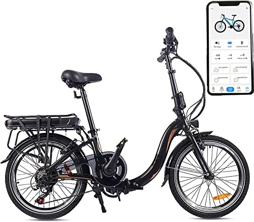 Bicicletas eléctrica : Bicicleta eléctrica plegable de 20 pulgadas con aplicación E-Bike plegable bicicleta eléctrica plegable con luz LED Ebike mujer hombre carga capacidad 120 kg (batería negra naranja de 10 Ah)