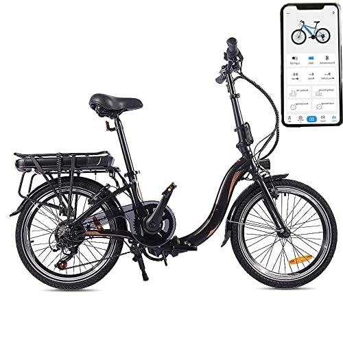Bicicletas eléctrica : Bicicleta eléctrica plegable de 20 pulgadas, con control de aplicación Bluetooth, 250 W, batería de 10 Ah, máx. 120 kg, hasta 55 km