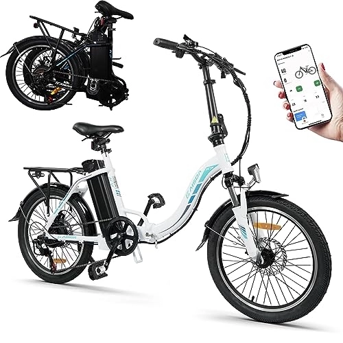 Bicicletas eléctrica : Bicicleta eléctrica Plegable de 20 Pulgadas, Liviana y Plegable, 36V 13Ah Li-Ion, Shimano de 7 Velocidades (Tiene Timbre, portaequipajes) E-Bike para Adultos -22 kg (Dentro del stVZO) (Blanco)