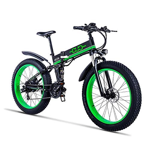 Bicicletas eléctrica : Bicicleta eléctrica plegable de 26 pulgadas Suspensión Fat Tire Bike Nieve 12Ah de la batería de Li-21 velocidad crucero de la playa completa Hombres Mujeres Mountain E-bicicleta con el asiento traser