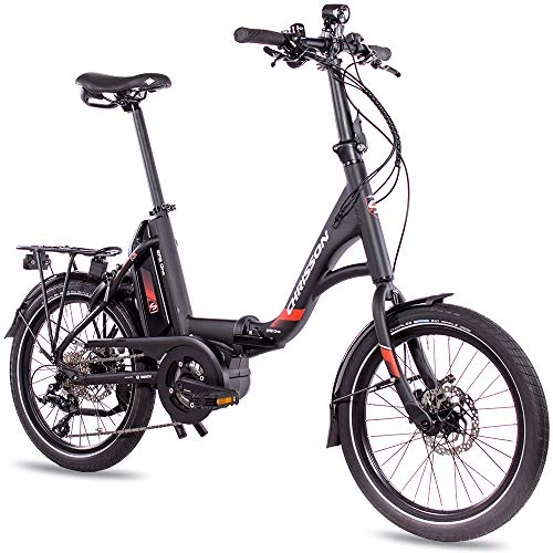 Bicicletas eléctrica : Bicicleta eléctrica plegable de Chrisson, 20 pulgadas, color negro, con motor central Active Line 250 W 40 Nm y 9 marchas Shimano Sora