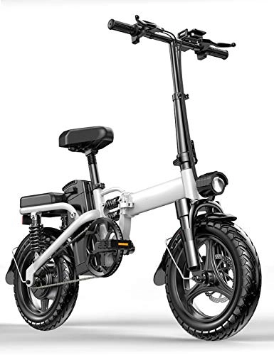 Bicicletas eléctrica : Bicicleta Eléctrica Plegable, Kit De Conversión De Bicicleta Eléctrica Con Interruptor De Tres Modos Marco De Aleación De Carbono Impermeable IPX6 Con Absorción De Impactos De 16 Pesos, Blanco, A80