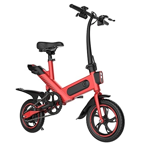 Bicicletas eléctrica : Bicicleta Eléctrica Plegable, Llantas de 12 Pulgadas Bici Electrica 36V 6AH con Asistencia de Pedal Frenos de Disco Doble para Adolescentes y Adultos (Rojo)