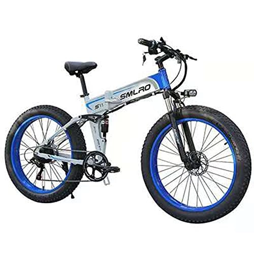 Bicicletas eléctrica : Bicicleta Eléctrica Plegable Montaña Bicicletas de Carretera Bici Electrica Carretera Ruta Qicycle Patinetes 21 Velocidades Montaña 26 Pulgadas 48V 350W, Blue