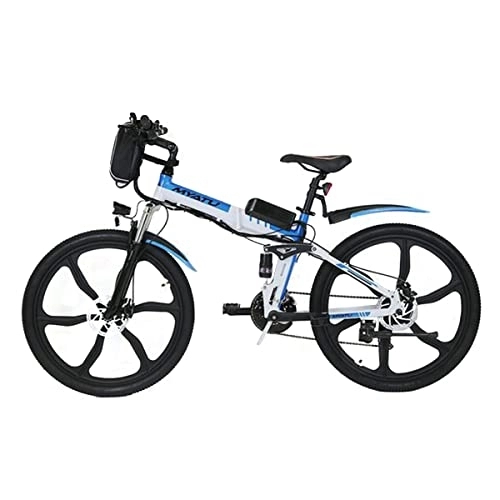Bicicletas eléctrica : Bicicleta Eléctrica Plegable MYATU de 26", Bici Electrica Blanca con Batería Extraíble de 36V 10.4Ah, E-Bike con Motor de 250W Cambio de 21 velocidades Shimano