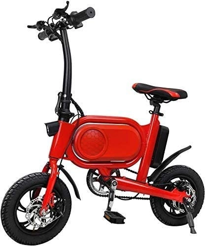 Bicicletas eléctrica : Bicicleta eléctrica plegable TCYLZ 12 pulgadas aleación de metal ligero 350 W 36 V / 7, 5 Ah batería de litio adicional para adultos, freno de disco + puerto de carga USB, color rojo