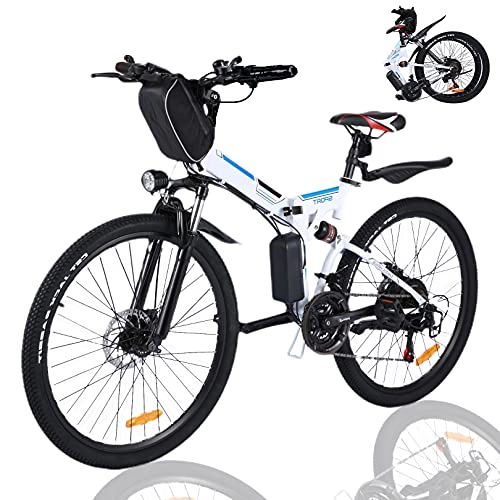 Bicicletas eléctrica : Bicicleta eléctrica Plegable WINICE Bicicleta eléctrica Pedelec de 26 Pulgadas, Bicicleta eléctrica de 250 W con batería de Litio extraíble de 36 V 8 Ah, Shimano 21 velocidades