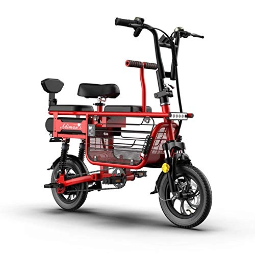 Bicicletas eléctrica : Bicicleta Eléctrica Plegables, 350W Motor Bicicleta Plegable 25 km / h y 25 km, Electricas Ciclomotor Adulto con Ruedas de 12", Batería 48V 8Ah, con Pedal y Canasta de Almacenamiento, Rojo