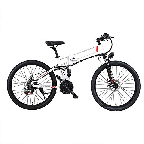 Bicicletas eléctrica : Bicicleta Eléctrica Potente De 350W 26 '' 4.0 Bicicleta Plegable Eléctrica Ebike con Batería Extraíble 48V 10A, Blanco
