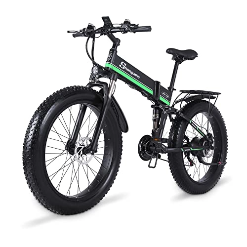Bicicletas eléctrica : Bicicleta eléctrica Shengmilo MX01 para Adultos, par 95N∙M, neumático Grueso 26 * 4.0, Shimano de 7 velocidades, Bicicletas eléctricas de montaña para Hombres (Verde)