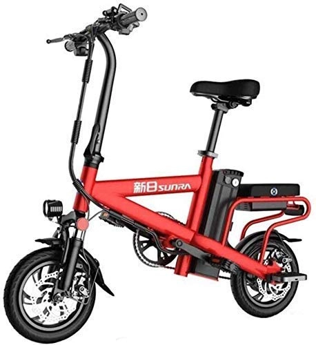 Bicicletas eléctrica : Bicicleta eléctrica TCYLZ de 12 pulgadas, ligera, de aleación de aluminio, plegable, con pedales, batería de iones de litio de 48 V, 350 W, color rojo