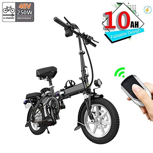 Bicicletas eléctrica : Bicicleta Patinete eléctricas, E-bici de scooters Montaña Plegables de Aluminio para Adultos con Batería de Litio 48V-10AH, Motor sin escobillas 250W, Velocidad Máxima 30km / h, Alcance MAX 30-60KM, Negro