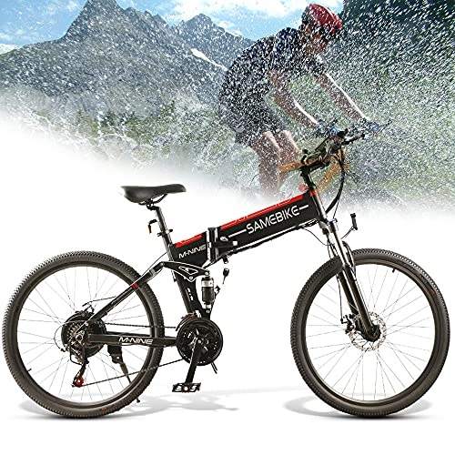 Bicicletas eléctrica : Bicicletas De Montaña Eléctricas, hasta 35km / h, 350 / 500W Motor con Neumáticos Gruesos De 26 Pulgadas, Batería Extraíble De 48V / 10Ah, Frenos De Disco De 21 Velocidades, 500W-Black