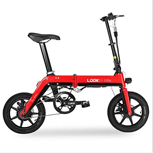 Bicicletas eléctrica : Bicicletas Elctricas, Motor De 350W 25 Km / H, 14 Pulgadas Mini Bicicleta Plegable, con Luz LED Delantera Kilometraje 35-40 Km, Bicicleta Plegable Aleacin Ligera, Carga 120 Kg, Rojo