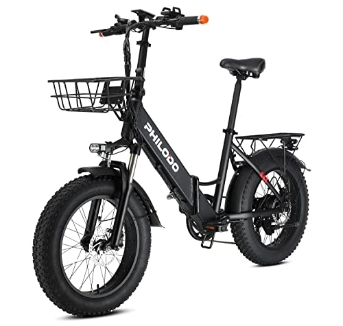 Bicicletas eléctrica : Bicicletas Electricas Plegables, 250W E-Bike de Off-Road Fat De Frenos Hidráulicos, Batería Litio 48V 13Ah (624Wh) 70KM, con Neumático Gordo 4.0'', Cesta de Carga Delantera (Negro)
