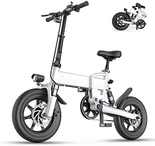 Bicicletas eléctrica : Bicicletas Eléctricas Para Adultos, Bicicleta Eléctrica Plegable Liviana De 16 ", Batería De Litio Extraíble De 250 W 36 V 7.8 Ah, Bicicleta De Ciudad Con Velocidad Máxima De 25 Km Con 3(Color:blanco)