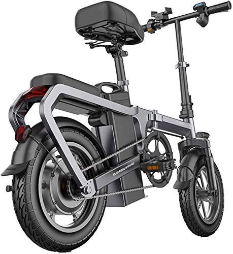 Bicicletas eléctrica : Bicicletas eléctricas plegables de 14 pulgadas para aleación de aluminio unisex con batería de iones de litio de 400 W 48 V Mini bicicleta eléctrica con medidor LCD inteligente y sistema de recuperaci