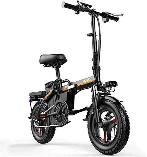 Bicicletas eléctrica : Bicicletas eléctricas rápidas para adultos Batería de litio extraíble de 48 V Ruedas de 14 pulgadas Batería de luz LED Motor silencioso Plegable Portátil Ligero con puerto de carga USB para adultos