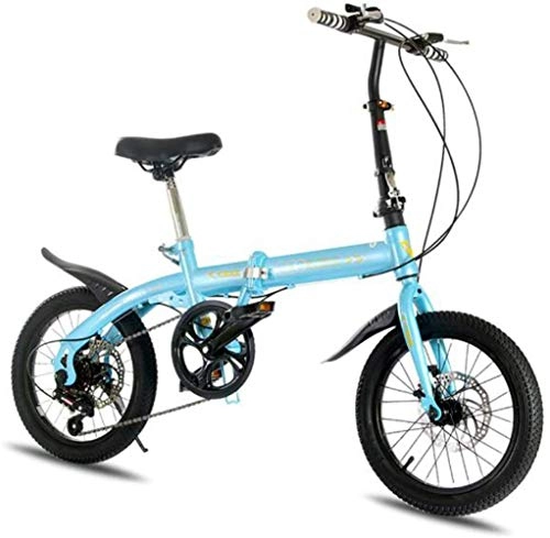 Bicicletas eléctrica : Bicicletas Plegables De La Bicicleta Por La Ciudad De Adultos Hombres Mujeres Adolescentes Unisex, Con Manillar Ajustable Y Plegable Del Asiento Pedales De Aleacin De Aluminio, Freno De Disco, Azul