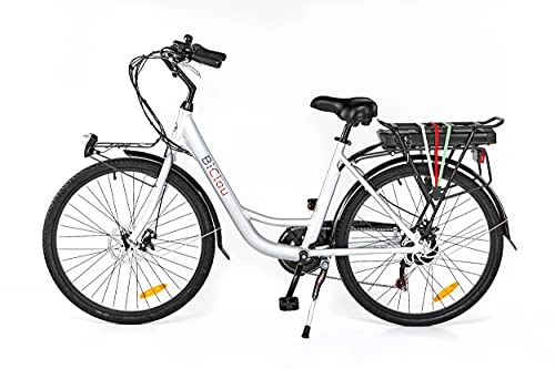 Bicicletas eléctrica : BiClou Porteur - Bicicleta eléctrica (26", 60 km, luz LED), color plateado