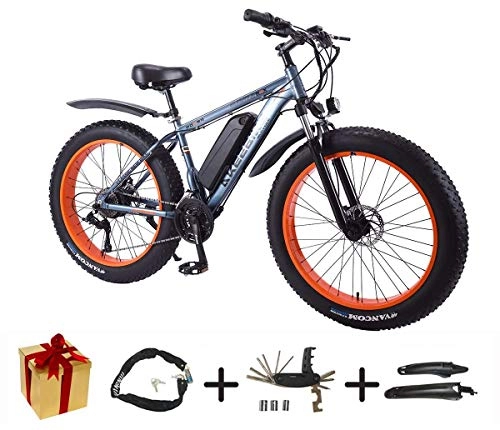 Bicicletas eléctrica : BIKE Bicicleta Eléctrica, Bicicleta de Ciclismo de Montaña - 350W 36V Bicicleta de Montaña 26 Pulgadas 27 Velocidades Neumático Grueso Bicicleta de Nieve Batería Extraíble Gris-50Km, 70Km