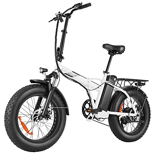 Bicicletas eléctrica : BIKFUN 20''X4.0'' Bicicleta Electrica Fat Bike Plegable 48V 12.5Ah, Bicicleta Electrica 250W Motor Shimano 7 Velocidades hasta 25km / h para Montaña, Playa, Ciudad, Campo de Nieve-Blanco