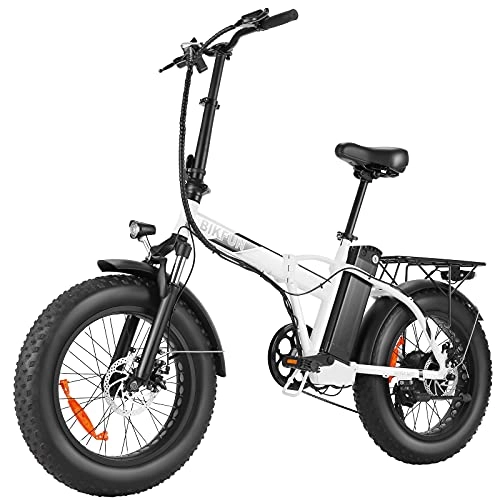 Bicicletas eléctrica : BIKFUN 20''X4.0'' Bicicleta Electrica Fat Bike Plegable 48V 12.5Ah, Bicicleta Electrica 250W Motor Shimano 7 Velocidades hasta 25km / h para Montaña, Playa, Ciudad, Campo de Nieve (Blanco)