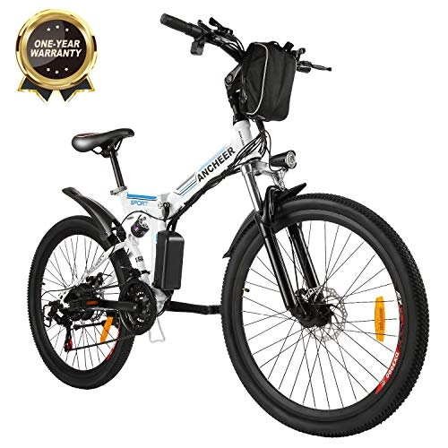 Bicicletas eléctrica : BIKFUN Bicicleta elctrica, 20" / 26" Ebike para Adulto, Batera de Litio-Ion(36V, 8Ah), 250W, Transmisin de Velocidad Shimano 7 (26 Aventura-Blanco)