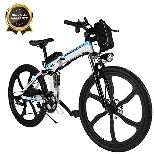 Bicicletas eléctrica : BIKFUN Bicicleta elctrica, 20" / 26" Ebike para Adulto, Batera de Litio-Ion(36V, 8Ah), 250W, Transmisin de Velocidad Shimano 7 (26 Bicicleta de montaña Blanca)