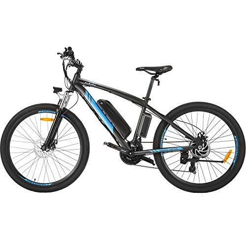 Bicicletas eléctrica : BIKFUN Bicicleta eléctrica de 27, 5 pulgadas para adultos, batería de litio de 36 V 10 Ah motor de 250 W, bicicleta de montaña Shimano 21 velocidades Dics horquilla de suspensión (negro)
