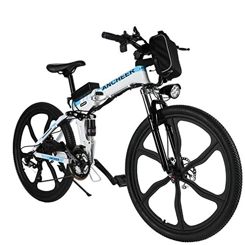 Bicicletas eléctrica : BIKFUN Bicicleta Eléctrica Plegable, 26" E-Bike para Adulto, Batería de Litio Extraíble(36V, 8Ah), 250W Motor de Alta Velocidad, Shimano 21 Velocidades (26" montaña Blanco)