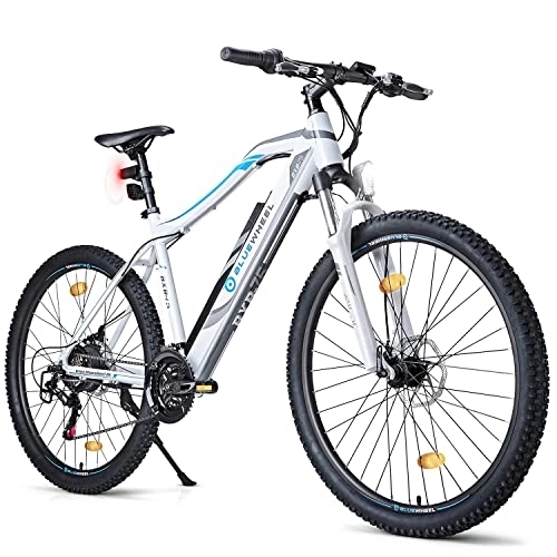 Bicicletas eléctrica : BLUEWHEEL Bicicleta Electrica BXB75-27, Potente Bicicleta Montaãa para Adultos, Todo Terreno Moto Electrica Adulto con Velocidad de hasta 25 km / h, Conduce con Facilidad y Estilo, Blanco