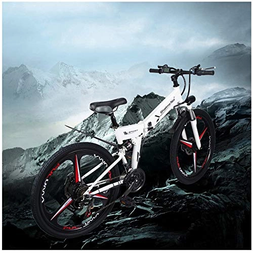 Bicicletas eléctrica : BNMZX Bicicleta elctrica Plegable Bicicleta de montaña Ciclomotor 48 V Litio de una Rueda 26 Bicicleta, White-178 * 61 * 120cm